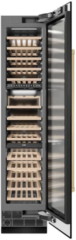 ZLINE Autograph Edition 18" 9.0 Cu. Ft. Triple Zone 68 Bottle Right Hinge Column Wine Cooler in Black Stainless Steel with Champagne Bronze Accents-1