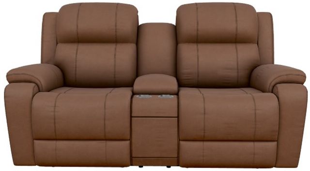 La-Z-Boy® Dorian Mocha Leather Power Reclining Loveseat with Console, Headrest and Lumbar-1