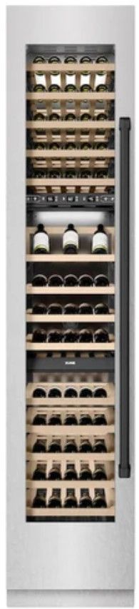 ZLINE Autograph Edition 18" 9.0 Cu. Ft. Triple Zone 68 Bottle Left Hinge Column Wine Cooler in Satin Stainless Steel with Matte Black Accents-3