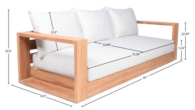 Meridian Furniture Rio Natural Teak/Off-White Fabric/Wood 87" Outdoor Patio Sofa-4