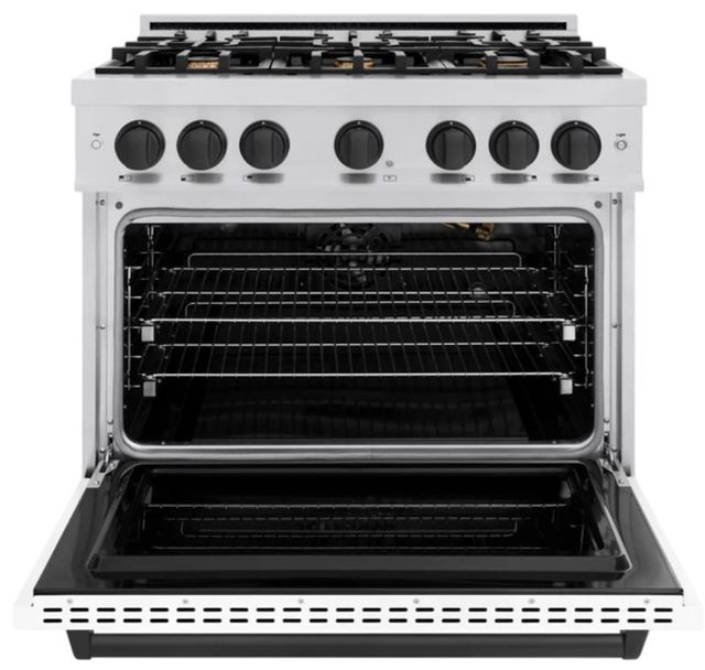 ZLINE Classic Autograph Edition 36" Stainless Steel Pro Style Gas Range with White Matte Door and Matte Black Accents-1