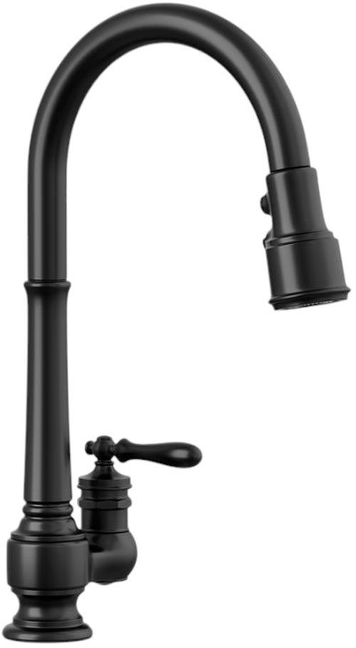 KOHLER® Artifacts® Matte Black Kitchen Sink Faucet with Three-Function Sprayhead-0