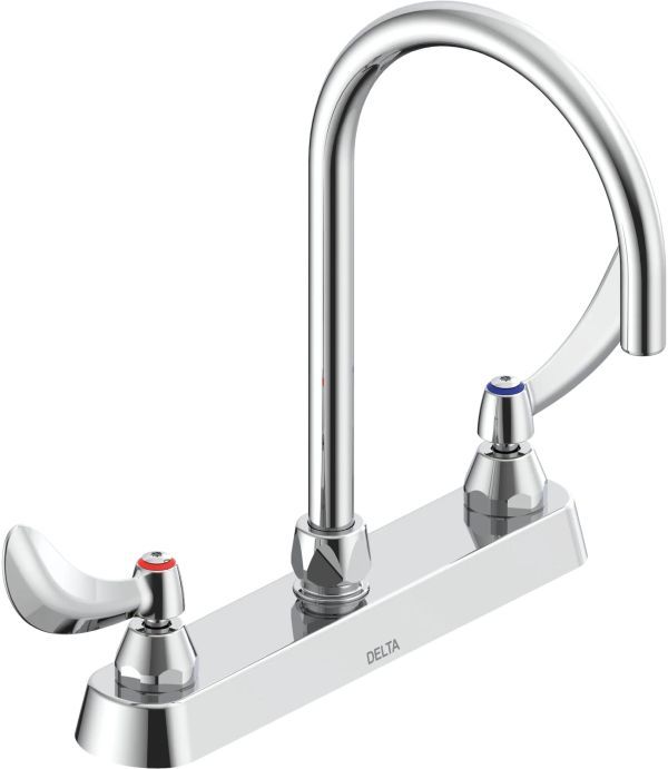 Delta Commercial 26C3 Chrome Two Handle Faucet with Smooth End Gooseneck Spout-0