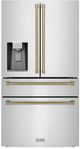 ZLINE Autograph Edition 36" 21.6 Cu. Ft. Fingerprint Resistant Stainless Steel Counter Depth French Door Refrigerator with Water/Ice Dispenser and Champagne Bronze Traditional Handles-0