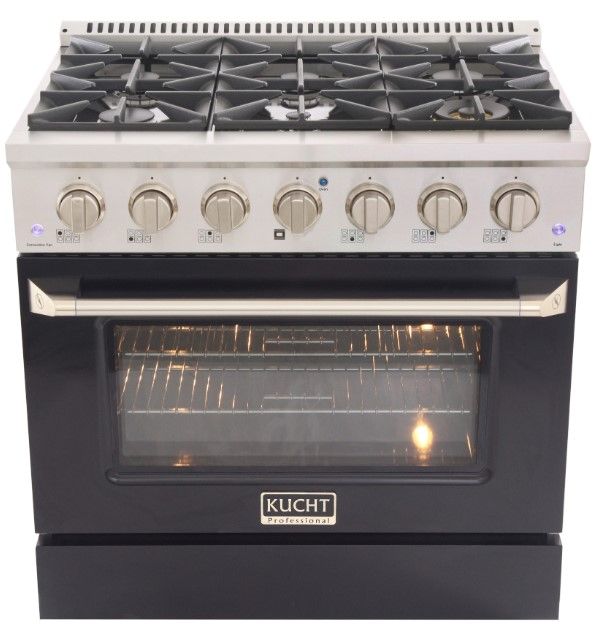 Kucht Professional KNG Series 36" Stainless Steel Pro Style Natural Gas Range with Black Door-0