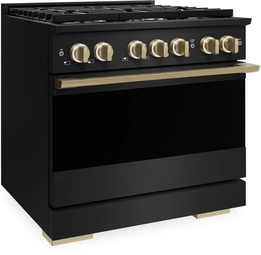 ZLINE Marino 36" Black Stainless Steel Pro Style Gas Range with Champagne Bronze Accents-3