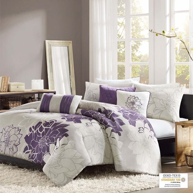 Olliix by Madison Park 6 Piece Purple King/California King Lola Printed Duvet Cover Set-0