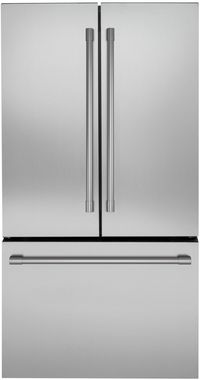 Front view of the Monogram® 36" 23.1 Cu. Ft. Stainless Steel Freestanding Counter Depth French Door Refrigerator