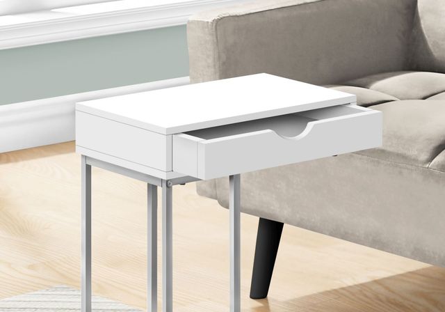 Monarch Specialties Inc. White 25"H Drawer C Table with Silver Metal Base-2