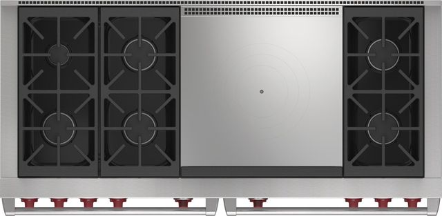 Wolf® 60" Stainless Steel Pro Style Dual Fuel Range and French Top-1