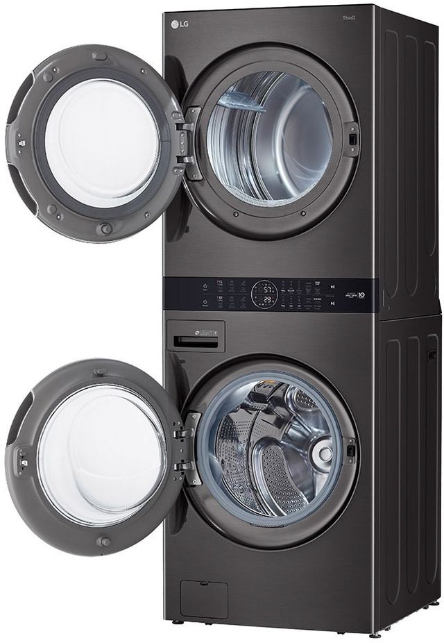 LG 4.5 Cu. Ft. Washer, 7.4 Cu. Ft. Electric Dryer Black Steel Front Load Stack Laundry -WKEX200HBA-4