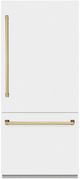 ZLINE Autograph Edition 36" 19.8 Cu. Ft. White Matte Built-In Bottom Freezer Refrigerator with Water Dispenser, Ice Maker, Graphite Gray Interior, and Polished Gold Accents-0