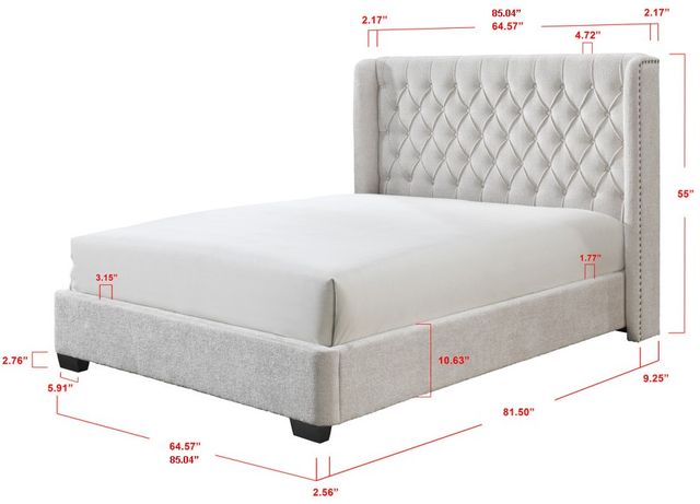Crown Mark Daphne Light Gray Queen Upholstered Panel Bed-2