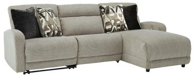 front view of the Signature Design by Ashley® Colleyville 3-Piece Stone Power Reclining Right-Arm Facing Sectional and Chaise