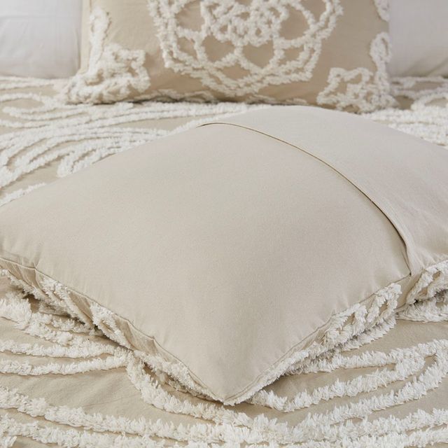 Olliix by Madison Park Laetitia Taupe Full/Queen Tufted Cotton Chenille Medallion Comforter Set-2