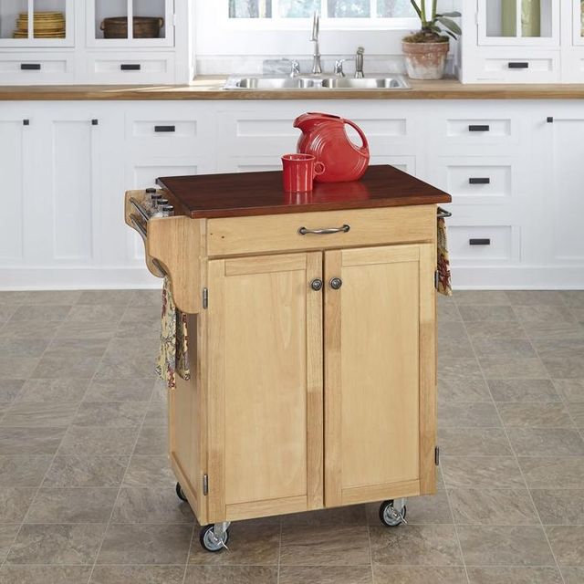 homestyles® Cuisine Cart Cherry/Natural Wood Kitchen Cart-1