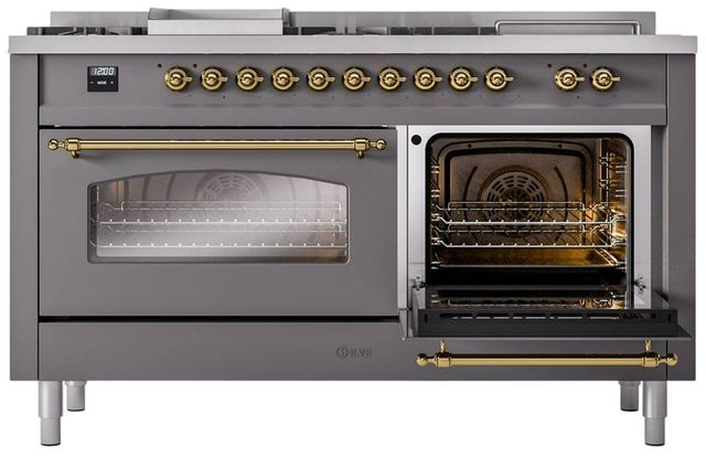 Ilve® Nostalgie II Series 60" Graphite Matte Pro Style Dual Fuel Range-2