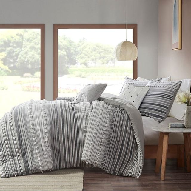 Olliix by Urban Habitat Grey King/California King Calum Cotton Jacquard Comforter Set-4
