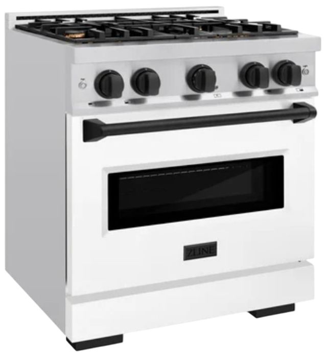 ZLINE Classic Autograph Edition 30" Stainless Steel Pro Style Gas with White Matte Door and Matte Black Accents-2
