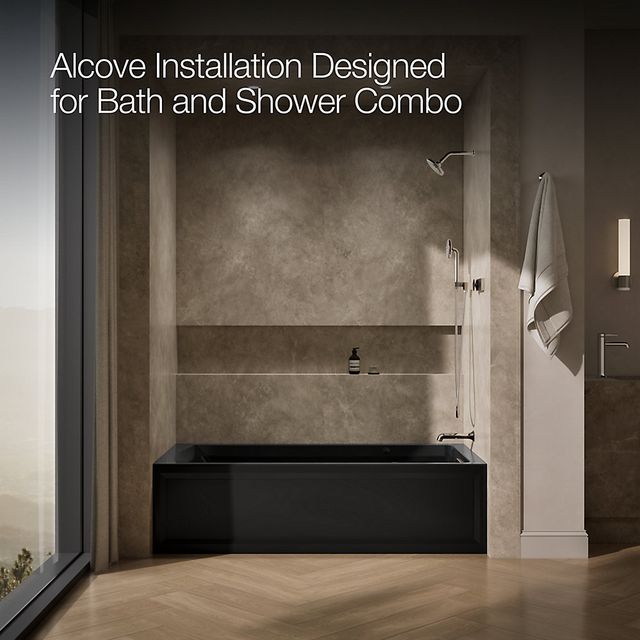 KOHLER® Archer® Black 72" x 36" Alcove Heated Bubble Massage™ Air Bath and Whirlpool - Right Drain-3