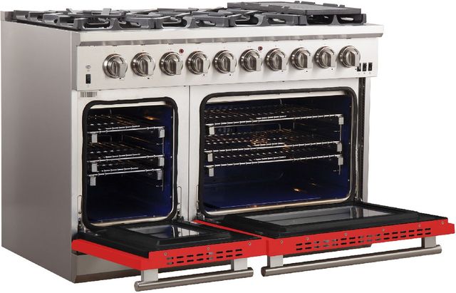 FORNO® Capriasca 48" Stainless Steel Pro Style Gas Range with Red Door-3