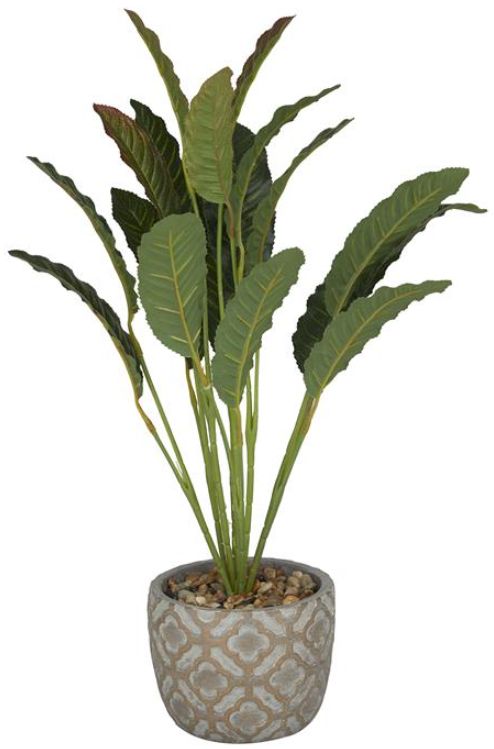Deco Marche Green Faux Foliage Crotons Artificial Plant with Realistic Leaves and Geometric Patterned Pot-1