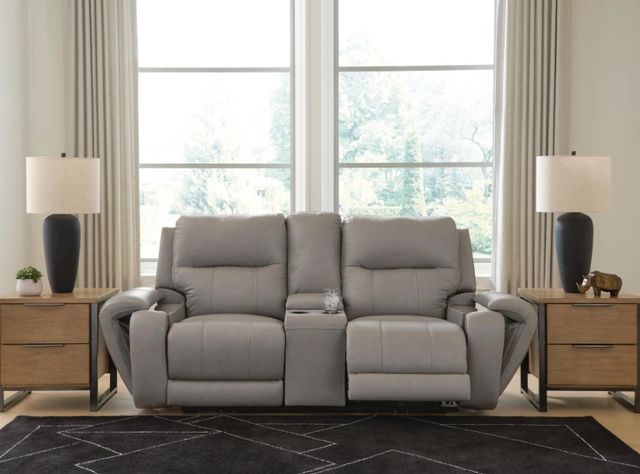 Signature Design by Ashley® Trendsetter Ash Power Reclining Loveseat with Audio Seating-2