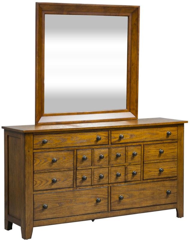 Liberty Furniture Grandpas Cabin Aged Oak Dresser and Mirror Set-0