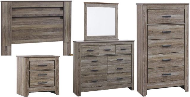 Signature Design by Ashley® Zelen 5-Piece Warm Gray Queen/Full Panel Headboard Bed Set-0