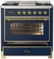 Ilve® Majestic III 36" Midnight Blue Pro Style Dual Fuel Natural Gas Range with 6 Black Brass Burners and Brass Trim-2
