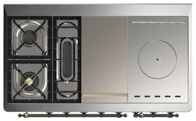 Ilve® Majestic III 48" White Pro Style Dual Fuel Natural Gas Range with Solid Door and Burnished Trim-2