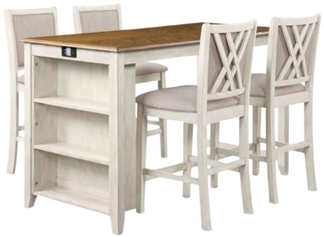 New Classic® Home Furnishings Amy 5-Piece Bisque/Brown Counter Height Dining Set-0