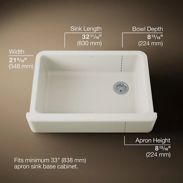 KOHLER® Whitehaven® Biscuit 33" Undermount Single-Bowl Farmhouse Kitchen Sink-2