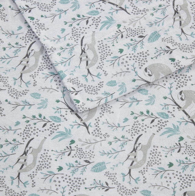 Olliix by Intelligent Design Cozy Soft Grey Sloths Twin Cotton Novelty Print Flannel Sheet Set-2