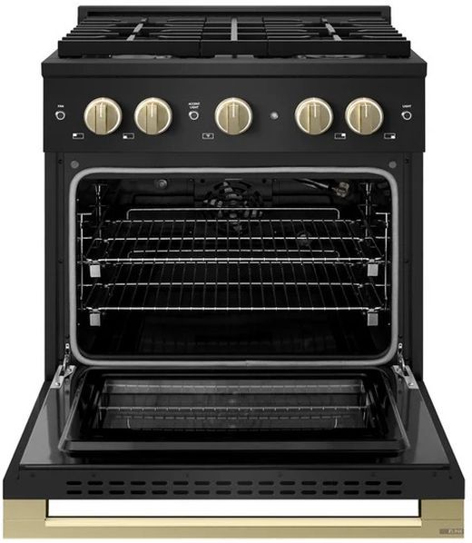 ZLINE Marino 30" Black Stainless Steel Pro Style Gas Range with Champagne Bronze Accents-1