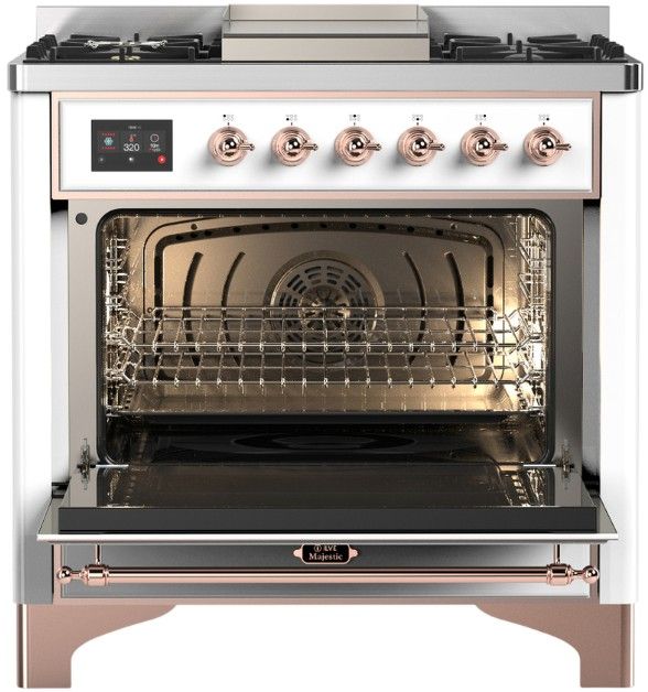 Ilve® Majestic III 36'' White Pro Style Dual Fuel Liquid Propane Range with Triple Glass Door and Copper Trim-2