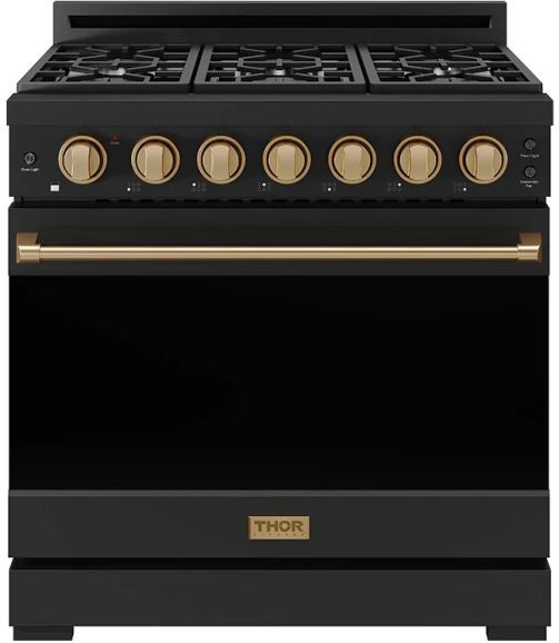 Thor Kitchen® Gordon Ramsay 36" Black/Bronze Freestanding Pro Style Gas Range with Precision Knob-0