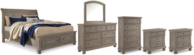 Signature Design by Ashley® Lettner 6-Piece Light Gray King Sleigh Storage Bed Set-0