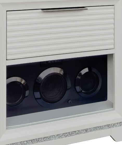 Elements International Denmark White 1-Drawer Nightstand with Speaker and USB -1