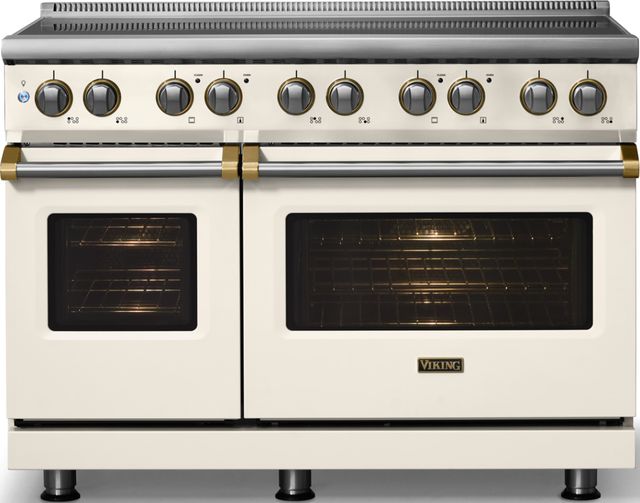 Viking® 5 Series 48" Pure White Pro Style Induction Range with Brushed Brass Trim-2