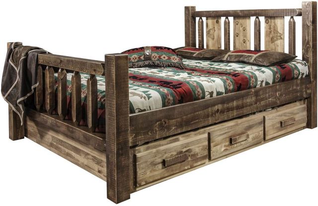 Montana Woodworks® Homestead Stain & Clear Lacquer California King Storage Bed with Laser Engraved Wolf Design-3
