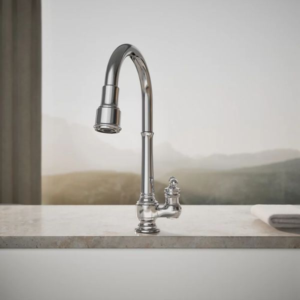 KOHLER® Artifacts® Polished Chrome Kitchen Sink Faucet with 3-Function Sprayhead and Unique Handle-3