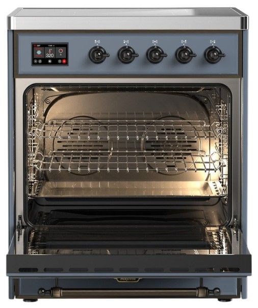 Ilve® Majestic III 30" Blue Gray Pro Style Induction Range with Solid Door and Burnished Trim-1