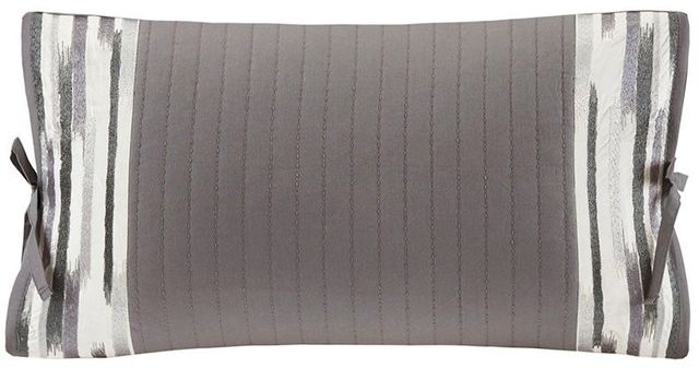 Olliix by N Natori Grey Hanae Embroidered Cotton Oblong Decorative Pillow-0