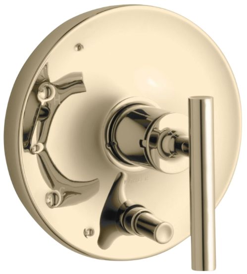 KOHLER® Purist® Rite-Temp® Vibrant French Gold Valve Trim with Push-Button Diverter and Lever Handle-0