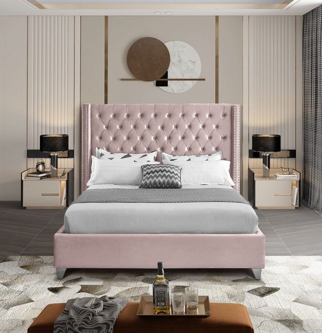 Meridian Furniture Aiden Pink Velvet Queen Bed-2