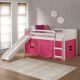 Donco Kids Louver White Twin Low Loft Bed with Pink Tent Kit and Slide-0