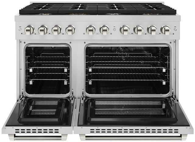 ZLINE Autograph Edition Paramount 48" 6.7 cu. ft. Stainless Steel and Polished Nickel Helix Handles and Knob Accents Double Oven Dual Fuel Range with 8 Burner Gas Cooktop-3