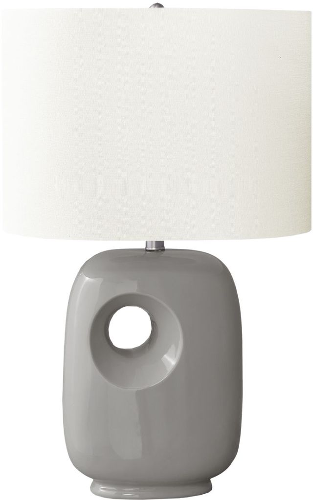 Monarch Specialties Inc. Grey Ceramic Table Lamp with Ivory Shade-0