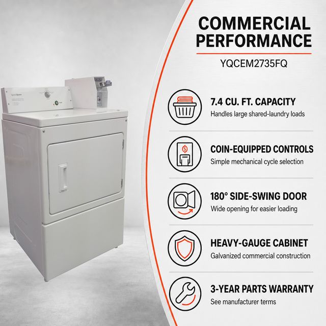 Speed Queen Commercial 7.4 Cu. Ft. Coin-Equipped Electric Dryer - White-3